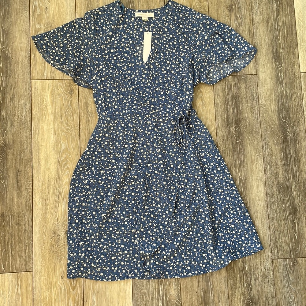 Blue Floral Wrap Dress